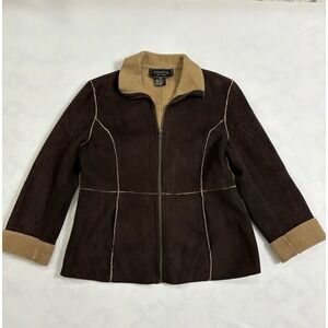COACO New York Faux Shearling Jacket Womens Medium Brown Zip Coat Y2K